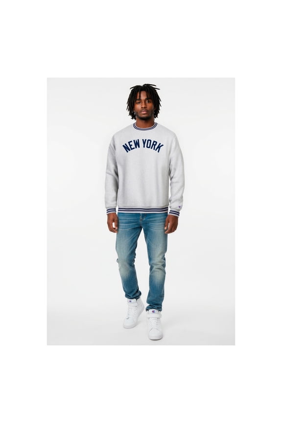 Men's Champion Heather Gray New York Yankees Reverse Weave Sweatshirt