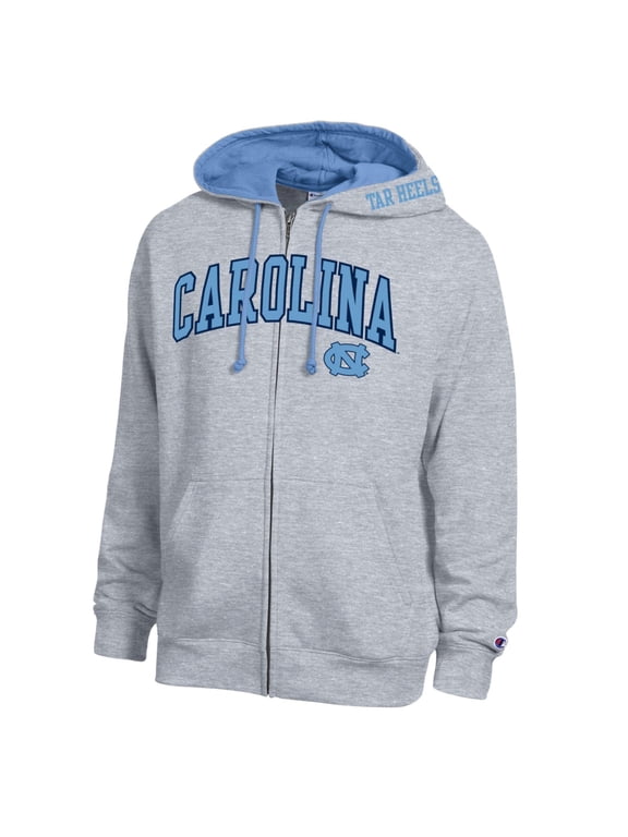 Men's Champion Heather Gray North Carolina Tar Heels Arch Logo Full-Zip Fleece Hoodie
