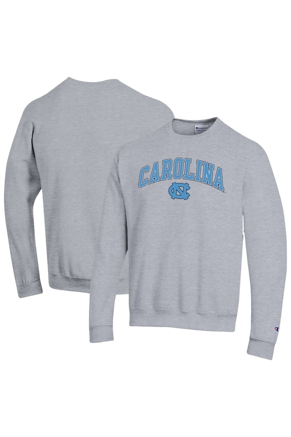 Men's-Champion  Heather Gray North Carolina Tar Heels Arch Over Logo Pullover Sweatshirt
