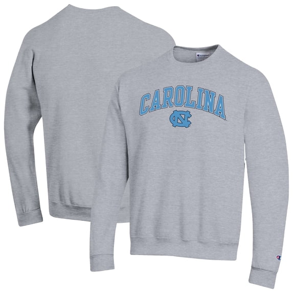 Men's-Champion Heather Gray North Carolina Tar Heels Arch Over Logo Pullover Sweatshirt