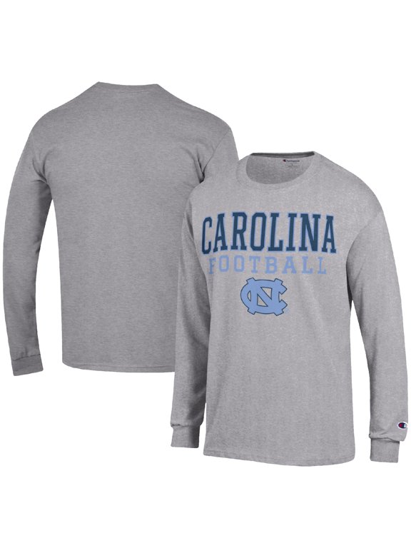 Men's Champion Heather Gray North Carolina Tar Heels Football Stack Long Sleeve T-Shirt