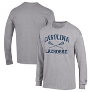 Mens Champion Heather Gray North Carolina Tar Heels Lacrosse Icon Powerblend Long Sleeve T-Shirt