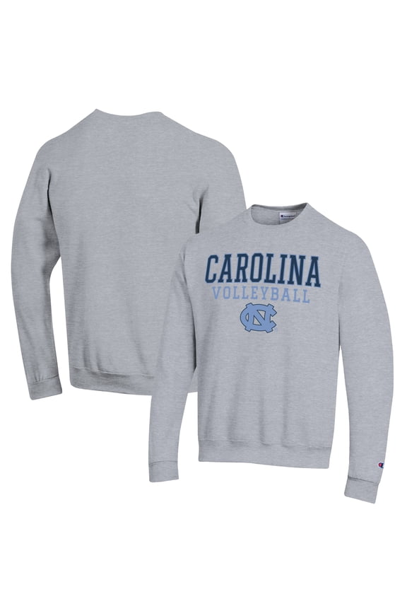 Men's Champion Heather Gray North Carolina Tar Heels Stack Logo Volleyball Powerblend Pullover Sweatshirt