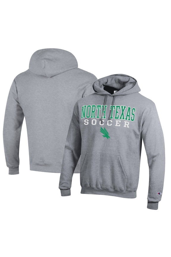 Men's Champion Heather Gray North Texas Mean Green Soccer Stack Logo Powerblend Pullover Hoodie