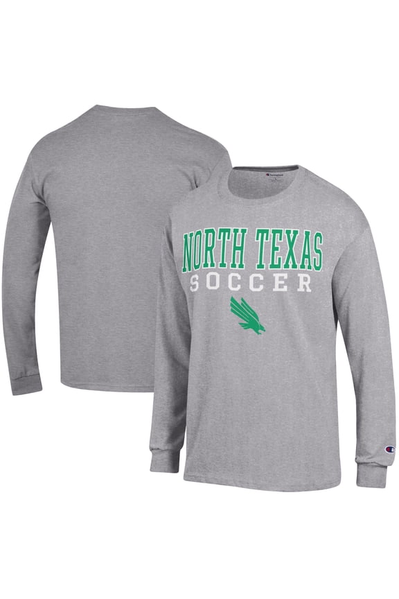 Men's Champion Heather Gray North Texas Mean Green Soccer Stacked Logo Long Sleeve T-Shirt