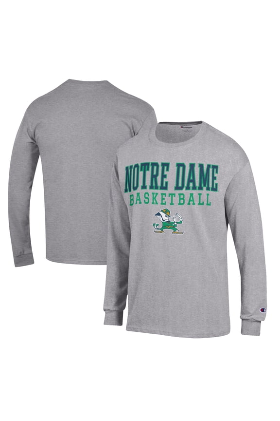 Men's Champion Heather Gray Notre Dame Fighting Irish Basketball Stack Long Sleeve T-Shirt