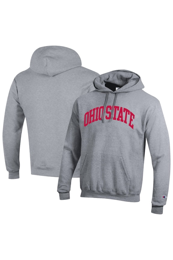 Men's Champion Heather Gray Ohio State Buckeyes Basic Arch Fleece Pullover Hoodie