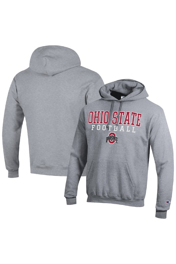 Men's Champion Heather Gray Ohio State Buckeyes Football Stack Pullover Hoodie