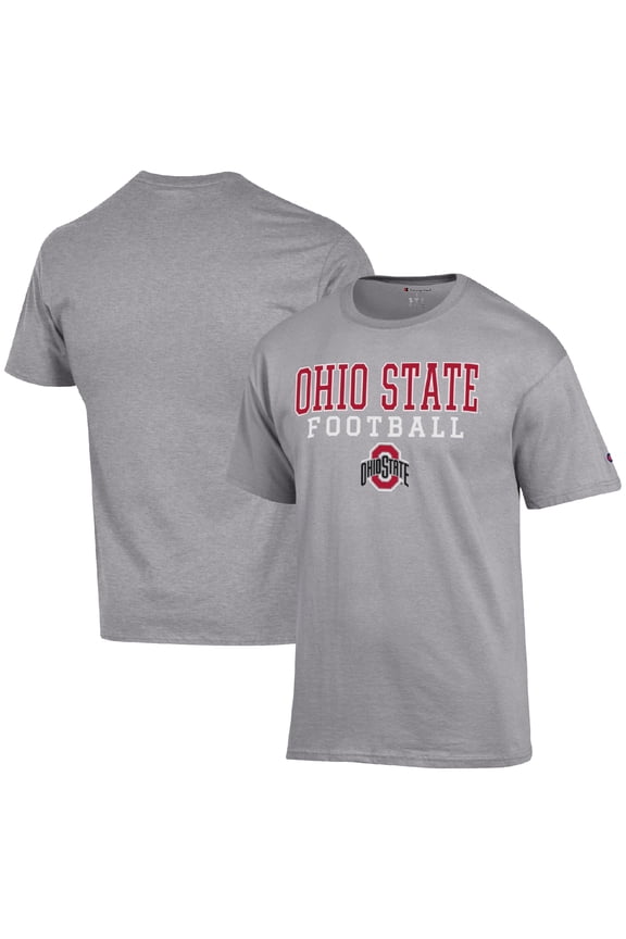 Men's Champion Heather Gray Ohio State Buckeyes Football Stack  T-Shirt