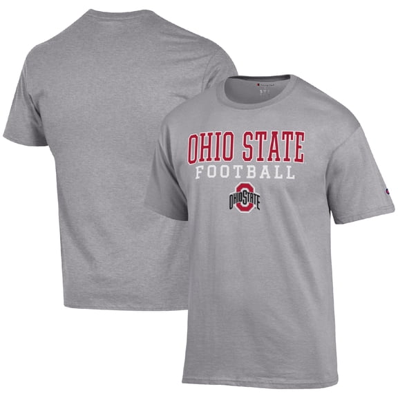 Men's Champion Heather Gray Ohio State Buckeyes Football Stack T-Shirt