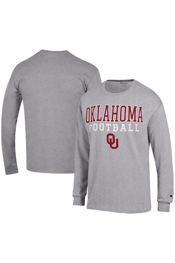 Men's Champion Heather Gray Oklahoma Sooners Football Stack Long Sleeve T-Shirt