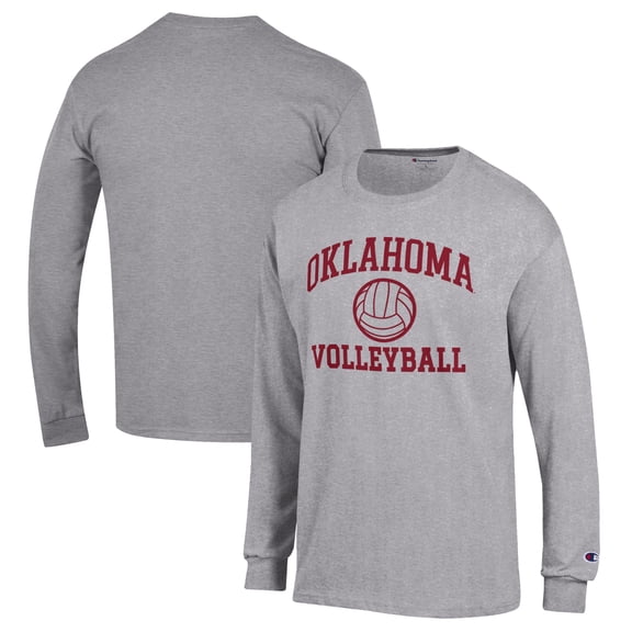 Men's Champion Heather Gray Oklahoma Sooners Volleyball Icon Powerblend Long Sleeve T-Shirt