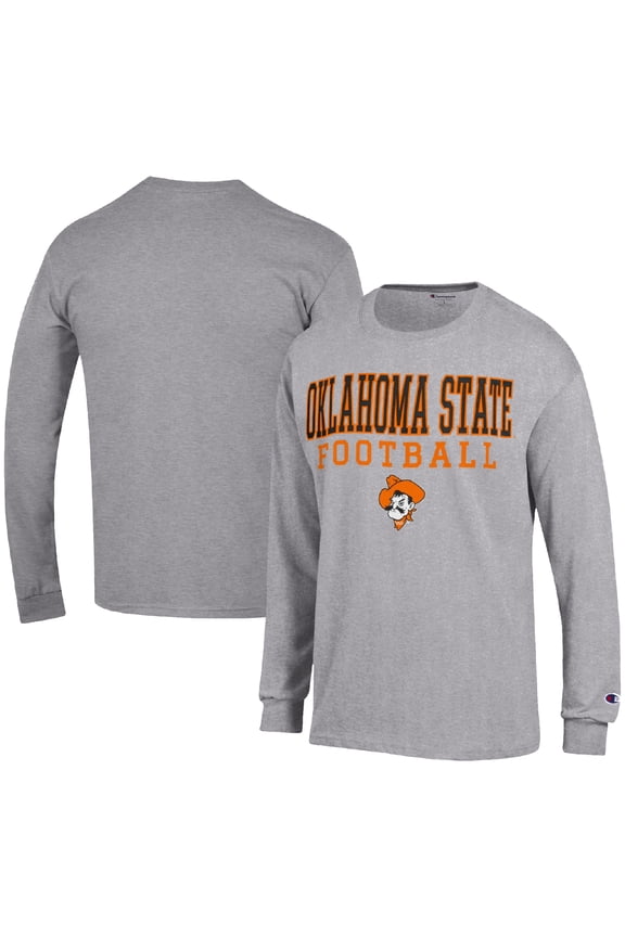 Men's Champion Heather Gray Oklahoma State Cowboys Football Stack Long Sleeve T-Shirt