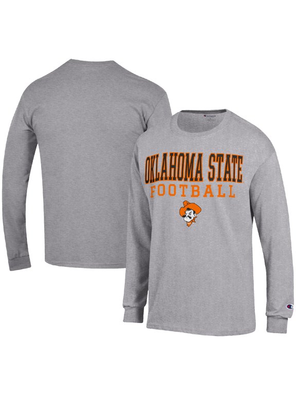 Men's Champion Heather Gray Oklahoma State Cowboys Football Stack Long Sleeve T-Shirt