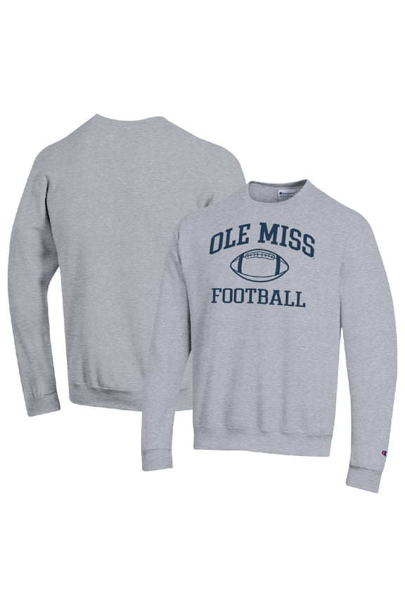 Men's Champion Heather Gray Ole Miss Rebels Football Icon Pullover Sweatshirt