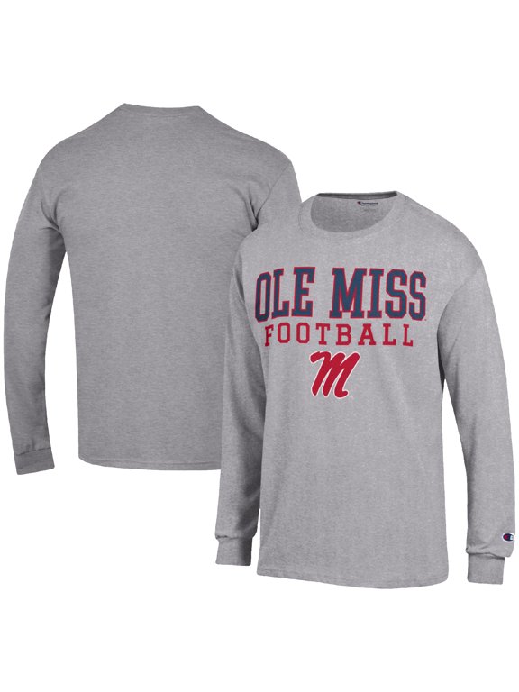 Men's Champion Heather Gray Ole Miss Rebels Football Stack Long Sleeve T-Shirt
