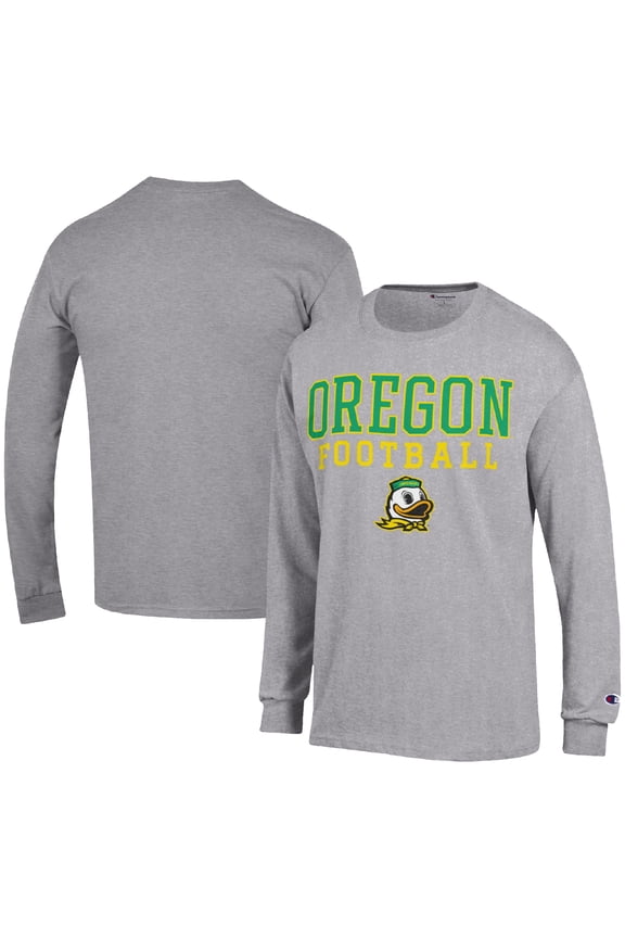Men's Champion Heather Gray Oregon Ducks Football Stack Long Sleeve T-Shirt