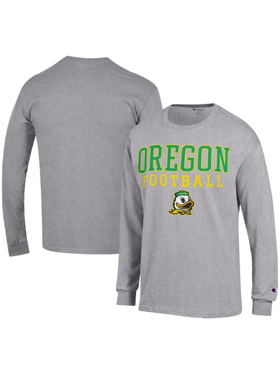 Men's Champion Heather Gray Oregon Ducks Football Stack Long Sleeve T-Shirt
