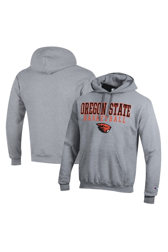 Men's Champion Heather Gray Oregon State Beavers Basketball Stack Pullover Hoodie