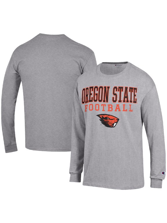 Men's Champion Heather Gray Oregon State Beavers Football Stack Long Sleeve T-Shirt