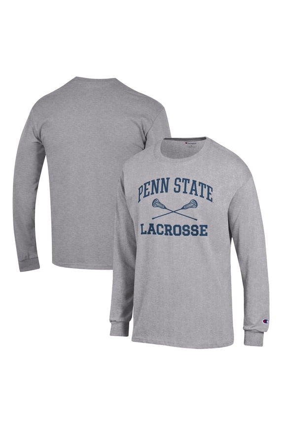 Men's Champion Heather Gray Penn State Nittany Lions Lacrosse Icon Powerblend Long Sleeve T-Shirt