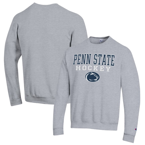 Men's Champion Heather Gray Penn State Nittany Lions Stack Logo Hockey Powerblend Pullover Sweatshirt