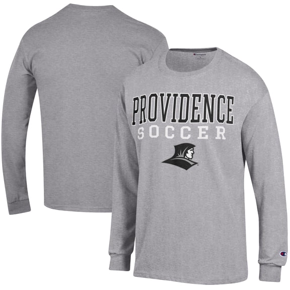 Men's Champion Heather Gray Providence Friars Soccer Stacked Logo Long Sleeve T-Shirt