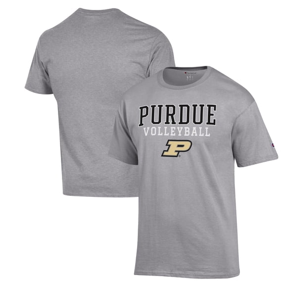 Men's Champion Heather Gray Purdue Boilermakers Stack Logo Volleyball Powerblend T-Shirt