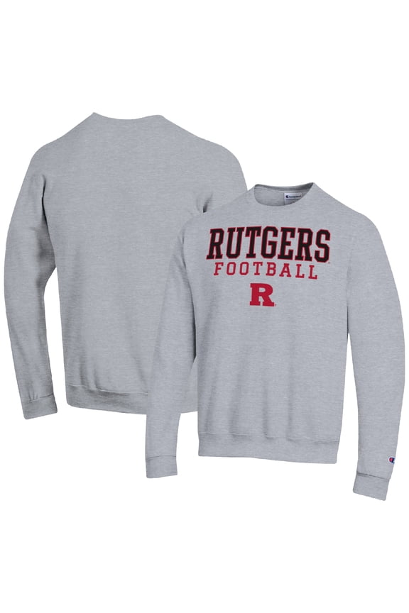 Men's Champion Heather Gray Rutgers Scarlet Knights Football Stacked Pullover Sweatshirt