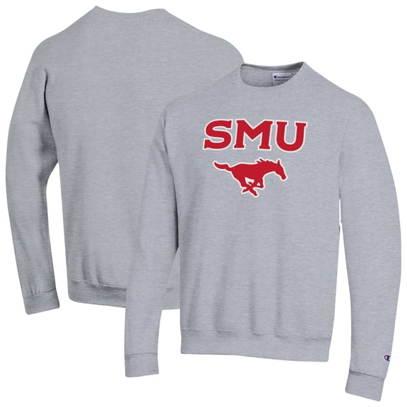 Men's-Champion Heather Gray SMU Mustangs Arch Over Logo Pullover Sweatshirt