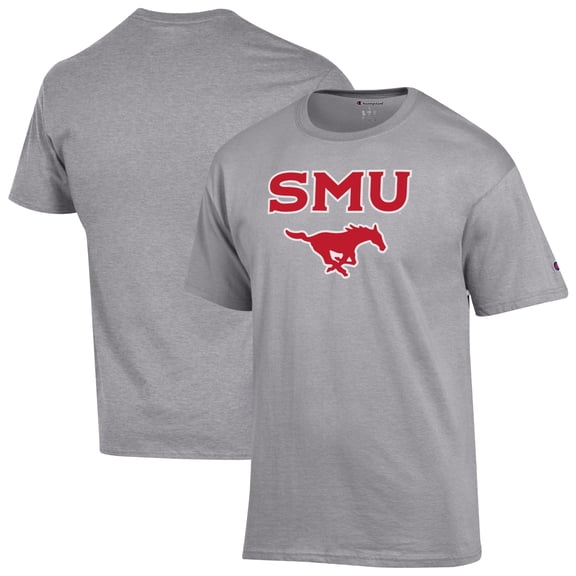 Men's-Champion Heather Gray SMU Mustangs Arched Logo T-Shirt