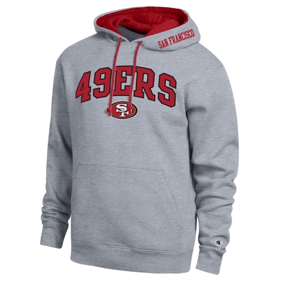 Men's Champion Heather Gray/Scarlet San Francisco 49ers Contrast Hoodie