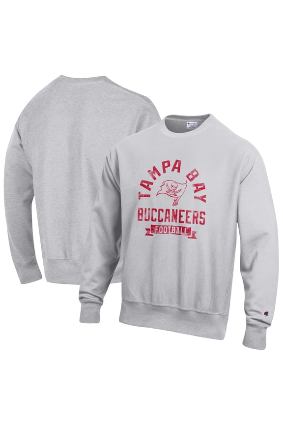 Men's Champion  Heather Gray Tampa Bay Buccaneers Reverse Weave Fleece Pullover Sweatshirt