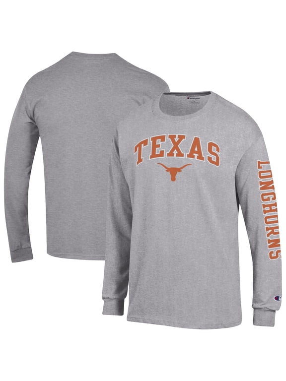 Men's Champion Heather Gray Texas Longhorns Arch Over Logo 2-Hit Long Sleeve T-Shirt