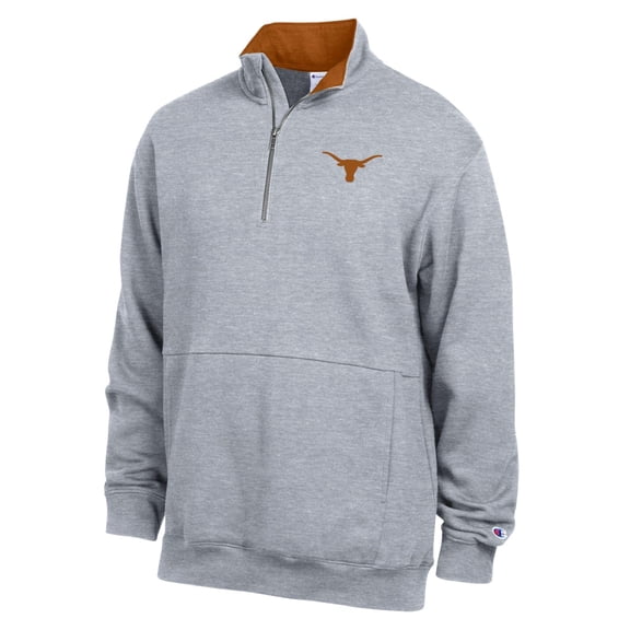 Men's Champion Heather Gray Texas Longhorns Fleece Quarter-Zip Pullover