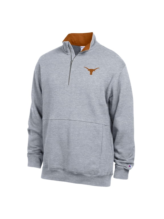 Men's Champion Heather Gray Texas Longhorns Fleece Quarter-Zip Pullover