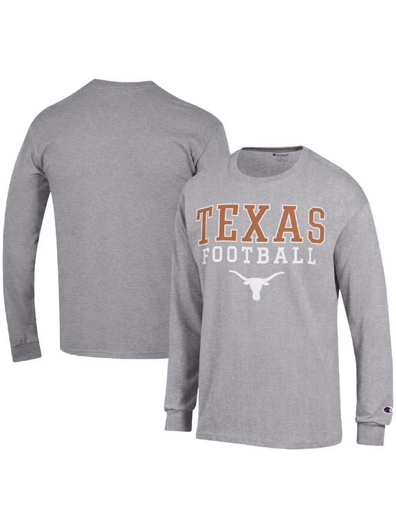 Men's Champion Heather Gray Texas Longhorns Football Stack Long Sleeve T-Shirt