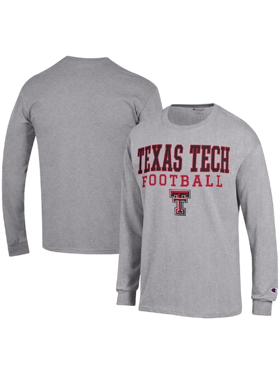 Men's Champion Heather Gray Texas Tech Red Raiders Football Stack Long Sleeve T-Shirt