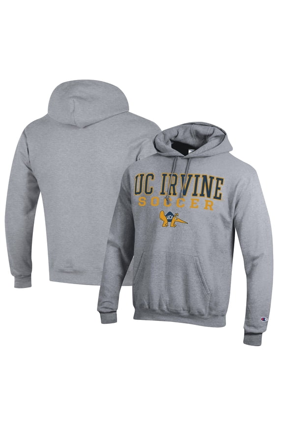 Men's Champion Heather Gray UC Irvine Anteaters Soccer Stack Logo Powerblend Pullover Hoodie