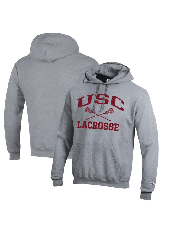Men's Champion Heather Gray USC Trojans Lacrosse Icon Powerblend Pullover Hoodie