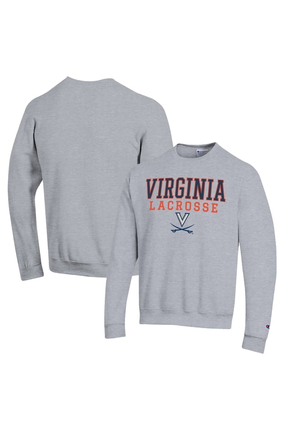 Men's Champion Heather Gray Virginia Cavaliers Stack Logo Lacrosse Powerblend Pullover Sweatshirt