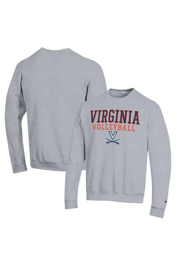 Men's Champion Heather Gray Virginia Cavaliers Stack Logo Volleyball Powerblend Pullover Sweatshirt