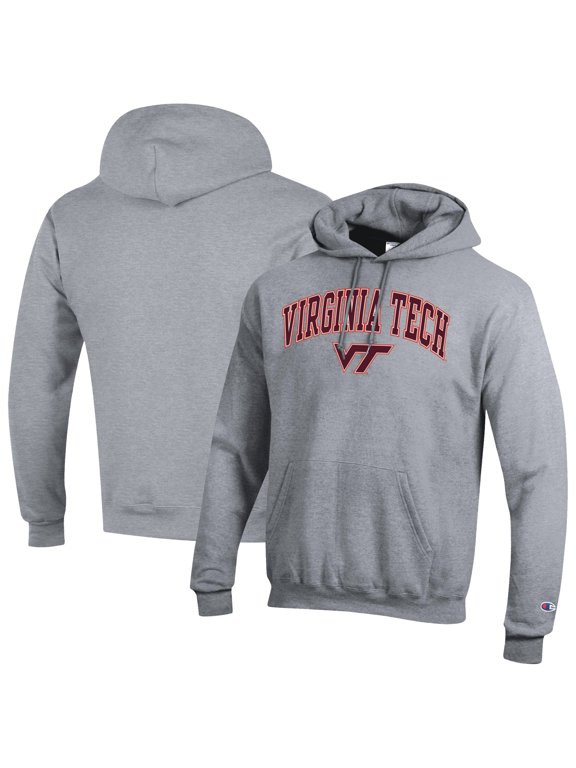 Men's-Champion Heather Gray Virginia Tech Hokies Arched Logo Fleece Pullover Hoodie