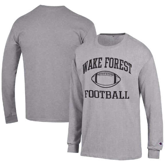 Men's Champion Heather Gray Wake Forest Demon Deacons Football Icon Long Sleeve T-Shirt