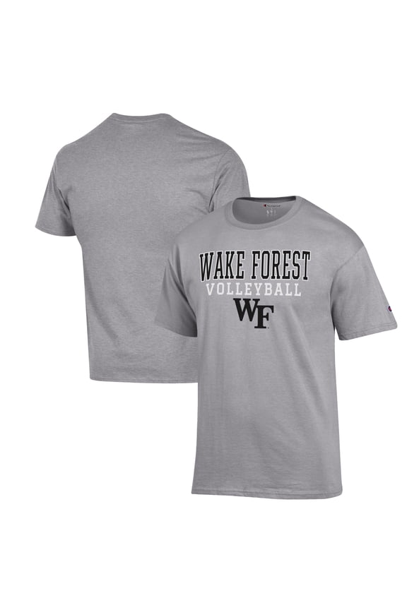 Men's Champion Heather Gray Wake Forest Demon Deacons Stack Logo Volleyball Powerblend T-Shirt