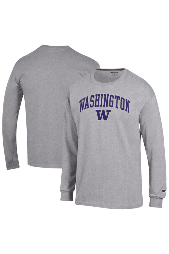 Men's-Champion  Heather Gray Washington Huskies Arch Over Logo Long Sleeve T-Shirt