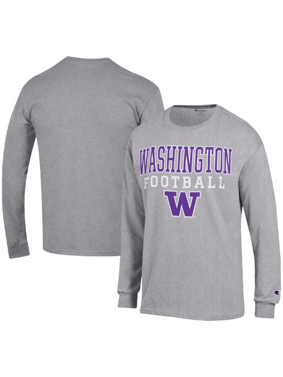 Men's Champion Heather Gray Washington Huskies Football Stack Long Sleeve T-Shirt
