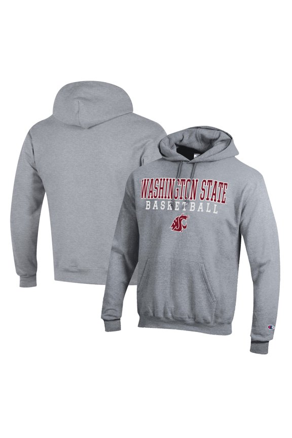Men's Champion Heather Gray Washington State Cougars Basketball Stack Pullover Hoodie