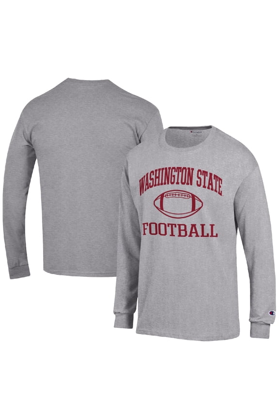 Men's Champion Heather Gray Washington State Cougars Football Icon Long Sleeve T-Shirt