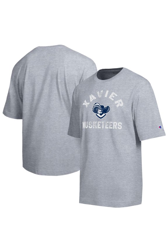 Men's Champion Heather Gray Xavier Musketeers Weathered Team T-Shirt